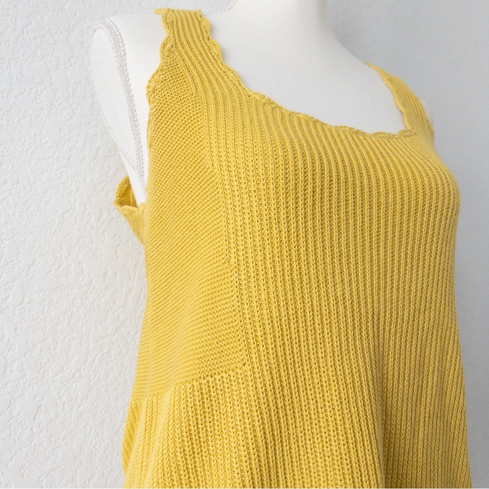 Moth Anthropologie Mustard‎ Yellow Ribbed Scalloped Square Neck Knit Tank Large - Picture 7 of 10